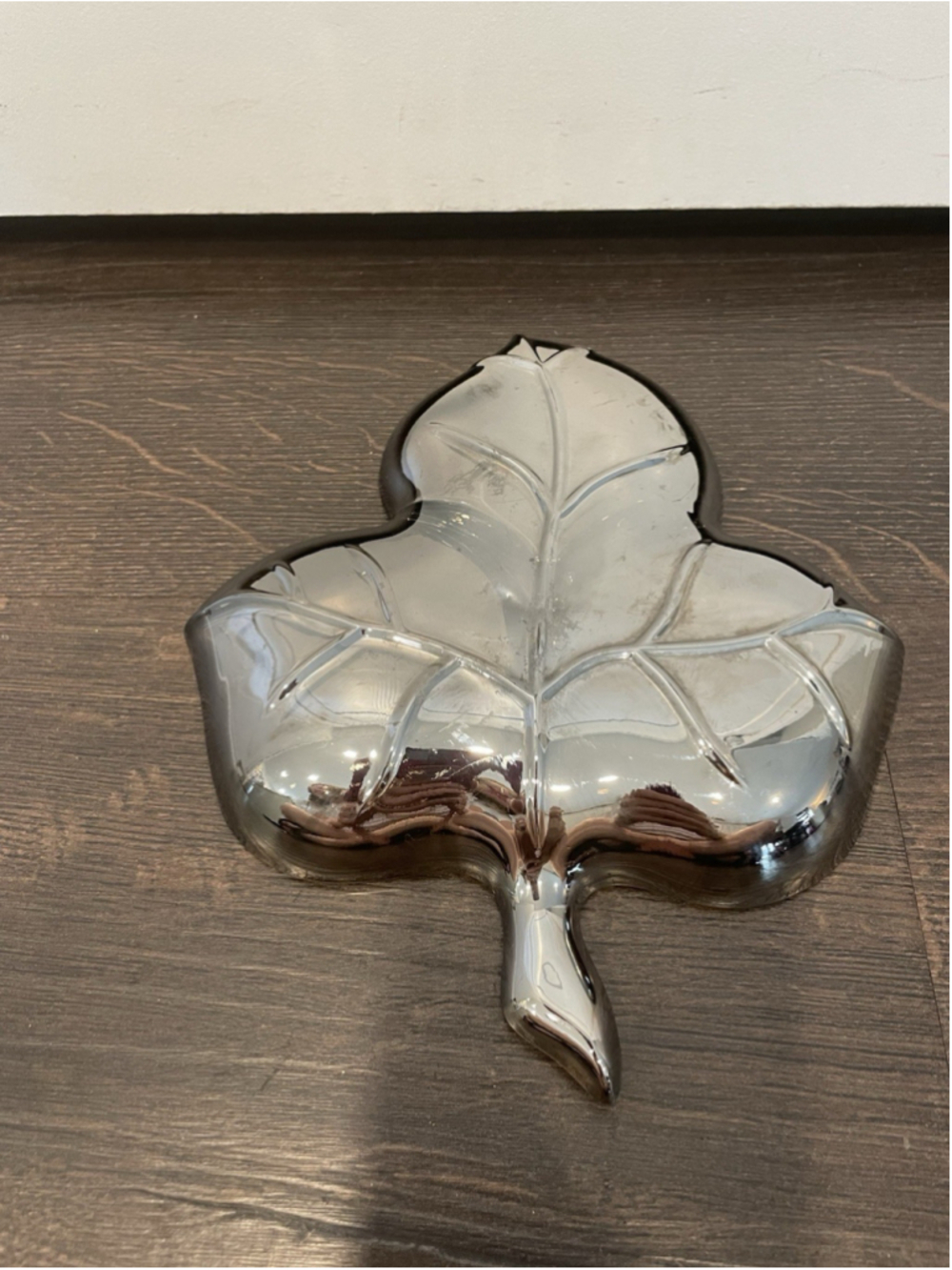 Vintage Silver Glass Candy Trinket Divided Leaf Dish Mercury Lusterware - Picture 3 of 5